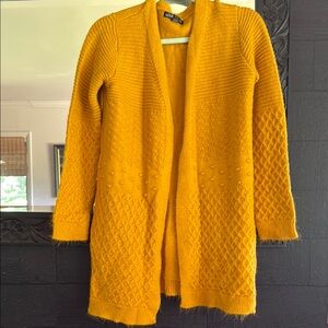 Yellow Textured Knit Cardigan Sweater